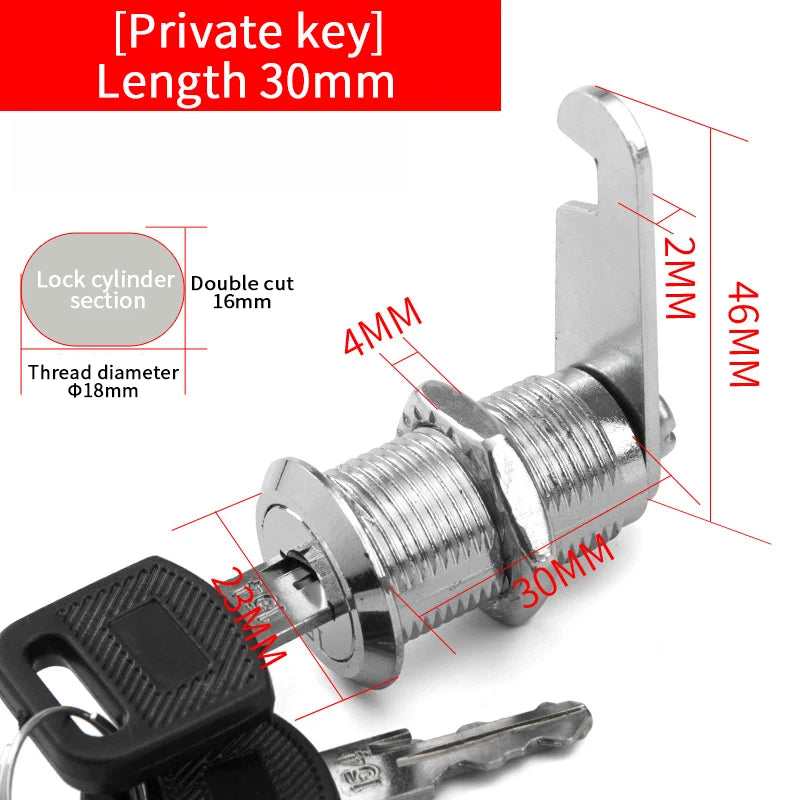 5/20SETS Metal Cylinder Cabinet Security Locker Cam Lock With 2 Keys Same Key Different Key Security Mailbox Lock Drawer 16mm
