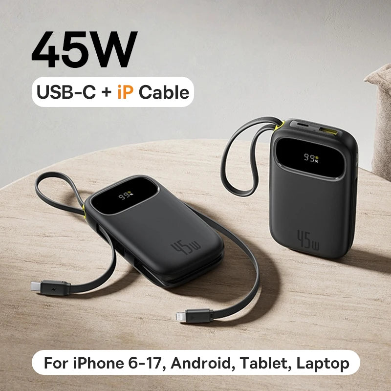 20000mAh Portable Charger with Fast Charging PD Power Delivery USB-C iP Cable Black Tidesmit