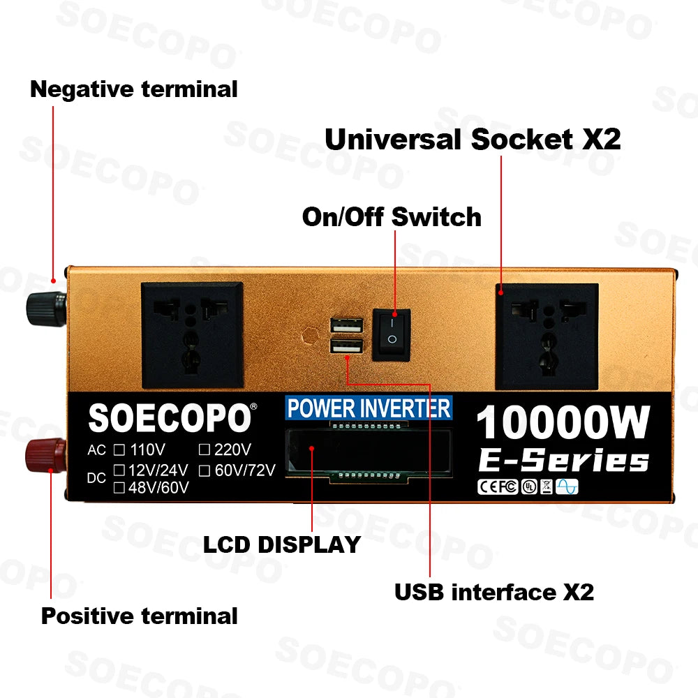 SOECOPO10000W Peak Solar System Kit 2x300W Solar Panels DC 12V 24V - AC 110V/220V Inverter 100A Controller for Home Camping