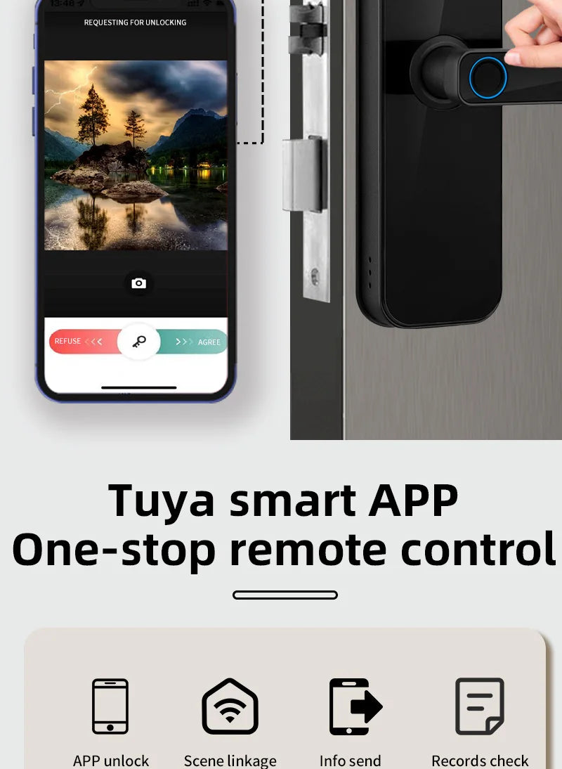 XSDTS New Tuya Wifi Digital Electronic Smart Door Lock With Biometric Camera Fingerprint Smart Card Password Key Unlock