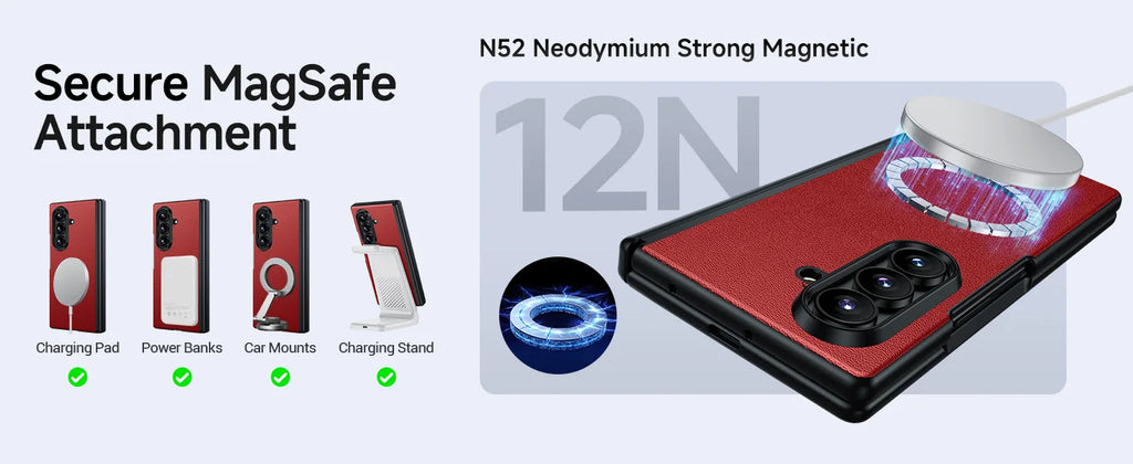 Samsung Galaxy Z Fold 7 Leather Case, Slim Magnetic Shock-Absorbing Cover Tidesmit