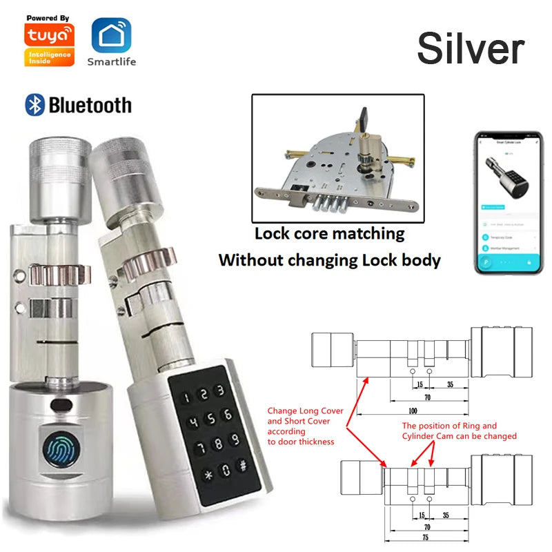 Israel-only Tuya APP Fingerprint Cylinder Electronic Smart Door Lock Digital Keypad Code Key Card Remote Control Home Apartment