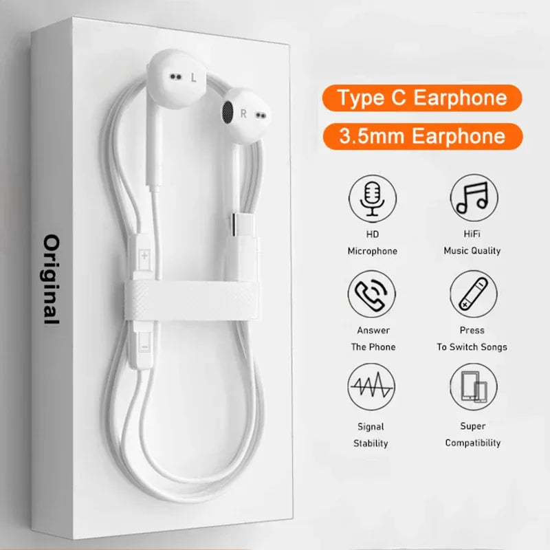 Original Type C Wired Headphone For Xiaomi Mi 14 13 12 Pro Ultra Lite 3.5MM Earphone Redmi Poco Huawei Samsung Earbuds Headset Tidesmit