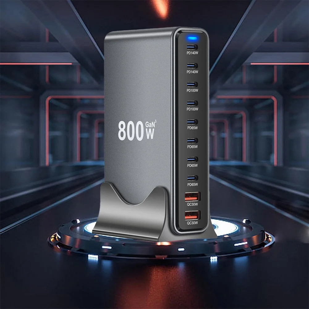 800W 10-Port USB-C Desktop Charging Station - Multi-Device Power Hub Tidesmit