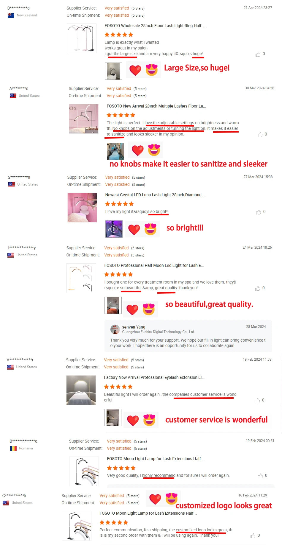 28-inch floor-standing half-moon LED lamp for professional eyelash extensions and salon beauty treatments.
