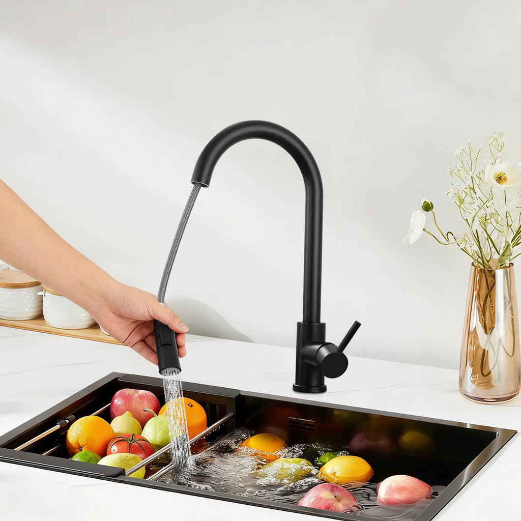 Residential Kitchen Sink Fixture, Pull-out Kitchen Tap, 360° Rotatable Cold Hot Tap with Dual Water Modes, Tap for Vegetable Washing & Cookware Cleaning