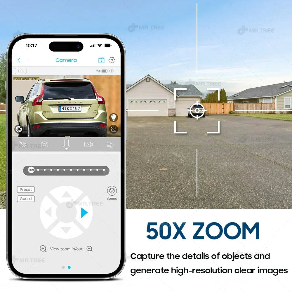 50X Optical Zoom Solar Camera Replaceable Battery 4G SIM/Wifi Home Outdoor Security PTZ Motion Detection/Track Surveillance Cam