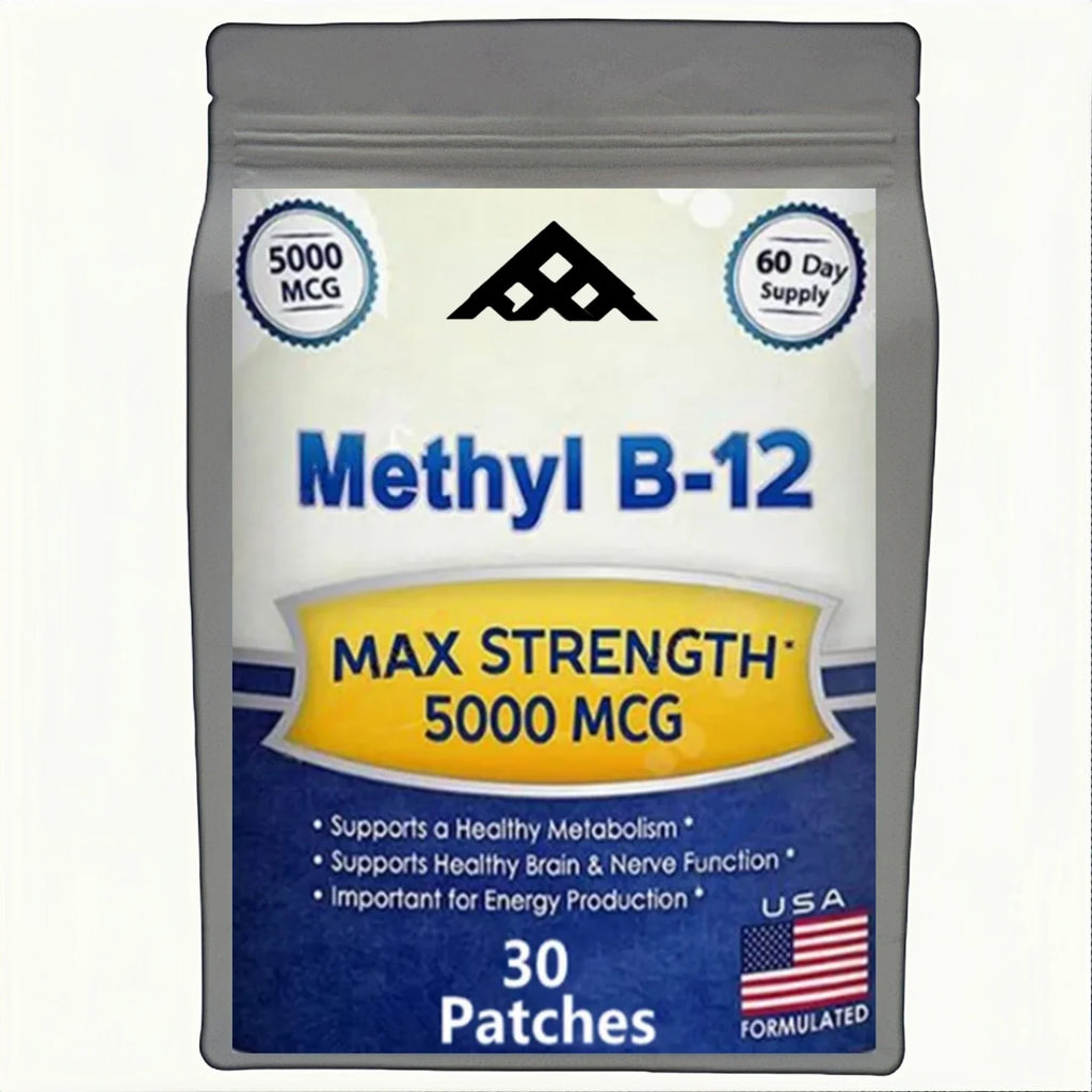 Vitamin B12 5000 MCG Patches - Brain Heart Support, Memory Learning Boost, Natural Energy Enhancer - 30 Patches