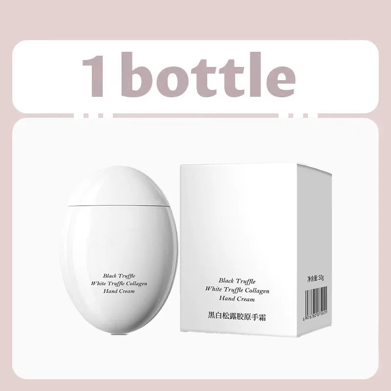 Hand cream set with white oval bottle and white box for hand care