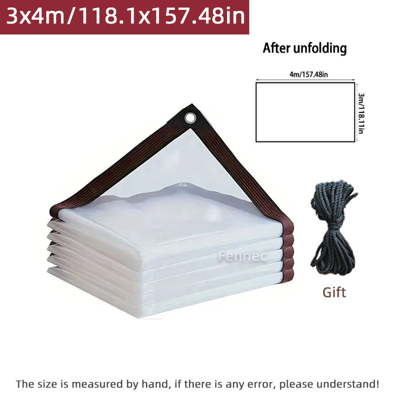 Transparent rainproof shading cloth, folded, brown hem with grommets, 3x4m