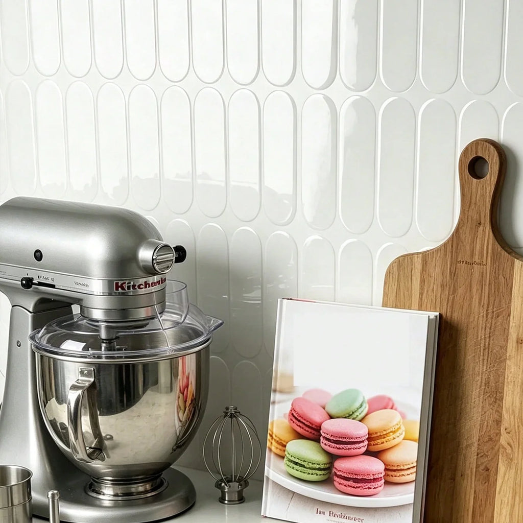 5/10/20PCSWhite Oval 3D Peel and Stick Backsplash Tiles, Waterproof Self Adhesive Wall Stickers for Kitchen Bathroom