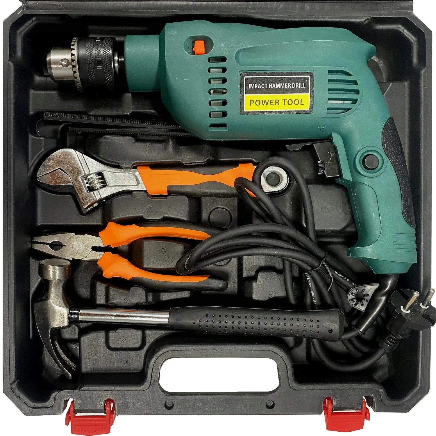 Corded Impact Drill 550W with 37 Piece Accessory Kit in Carrying Case, Heavy Duty Electric Hammer Drill Set with Drill Bits Screwdriver Bits for Wood Metal Brick Concrete, Home DIY Renovation Repair Power Tool