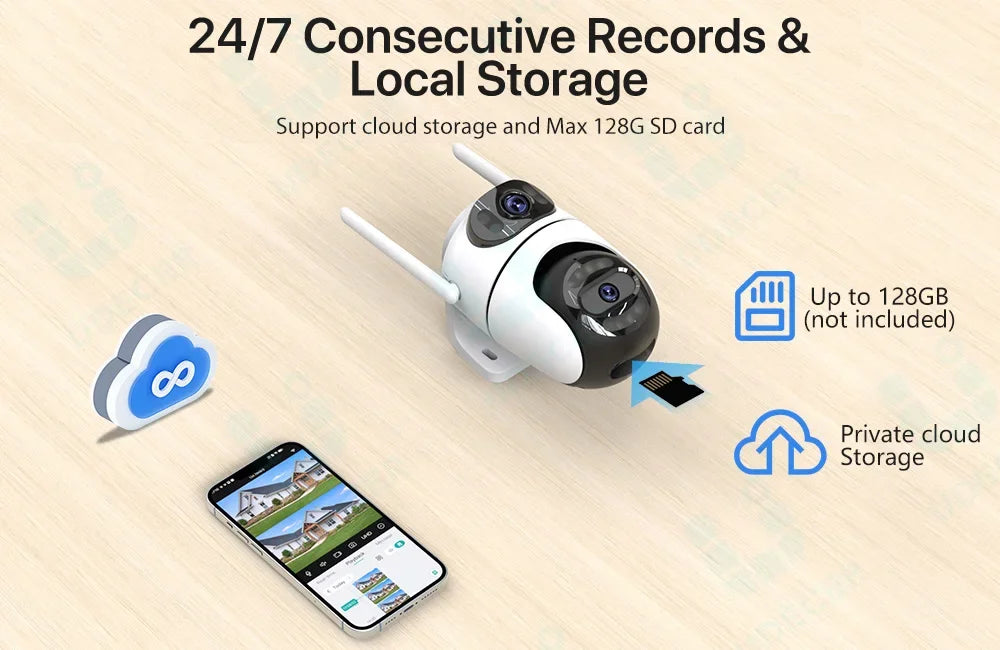 8MP 4K HD Wifi PTZ Camera iCsee APP Dual Lens Dual Screens Video Surveillance IP Camera Ai Tracking Outdoor Home Security CCTV