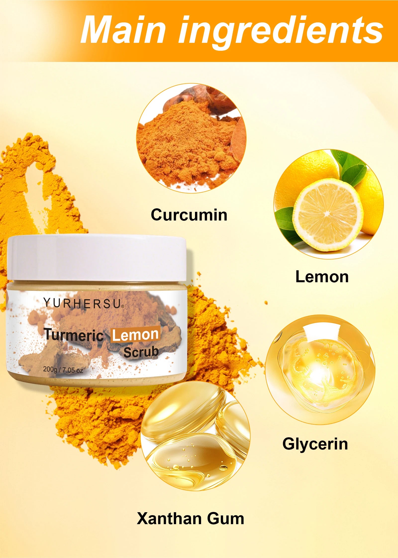 Turmeric Vitamin C Exfoliation scrub Moisturizing Collagen Hyaluronic Acid scrub Skin Care Cosmetics 200g