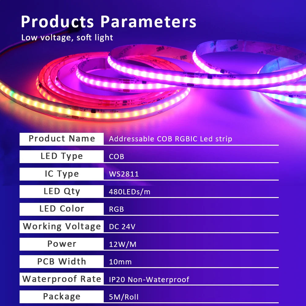 5M 10M 15M 20M Wifi RGBIC LED Strip Light 24V COB WS2811 Pixel Flexible Ribbon FairyNest APP IR Remote Alexa Voice Control Lamp