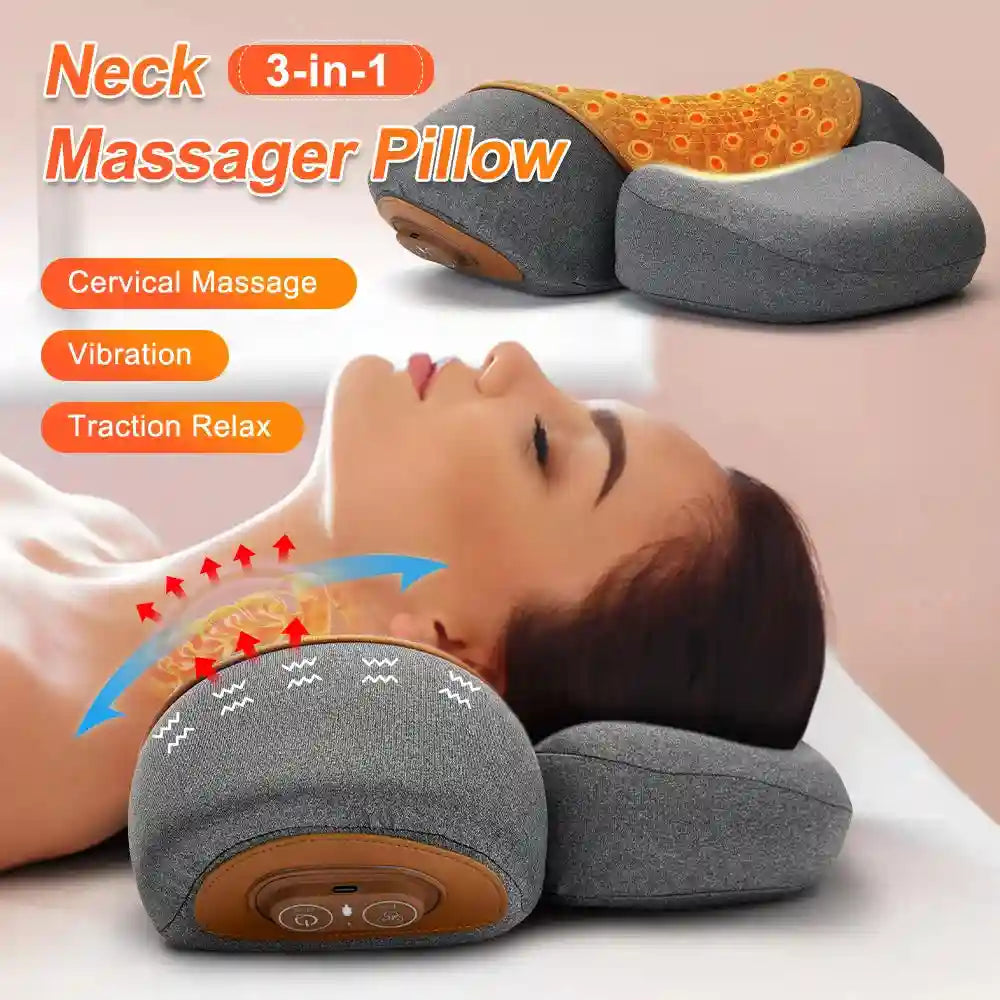 Electric Neck Massage Pillow with Heat and Vibration for Cervical Relief Massage Roller Tidesmit