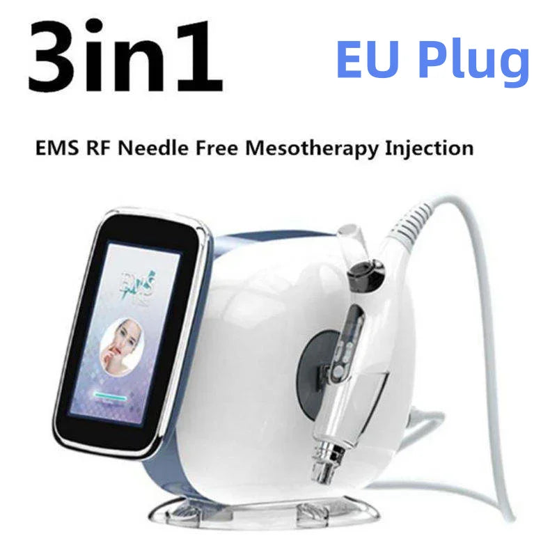3in1 Nano vacuum mesotherapy machine with RF, EMS, and needle-free injection for face lifting and wrinkle removal.
