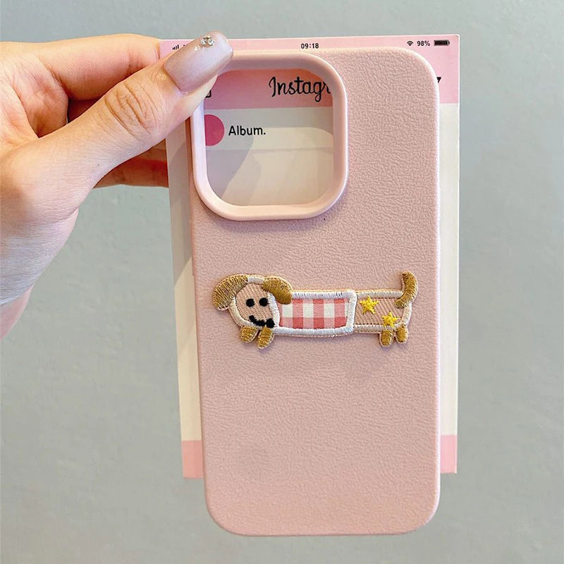 3D Cartoon Dog Phone Case - Shock-Absorbing Cover for iPhone Series Pink Tidesmit