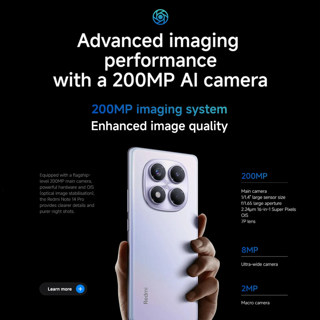 Xiaomi Redmi Note 14 Pro, 8+256GB Global Version, 120Hz 6.67"AMOLED Display, 200MP Camera, 5500mAh+45W Charge, Helio G100-Ultra