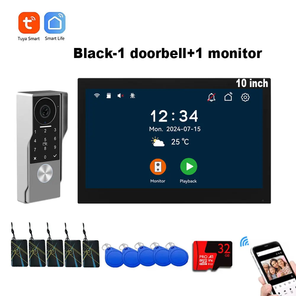 Password 4in1 Unlock HD Wifi Doorbell Video Intercom System For Home Doorphone Tuya Smart 1080P Touch Monitor Security Protect