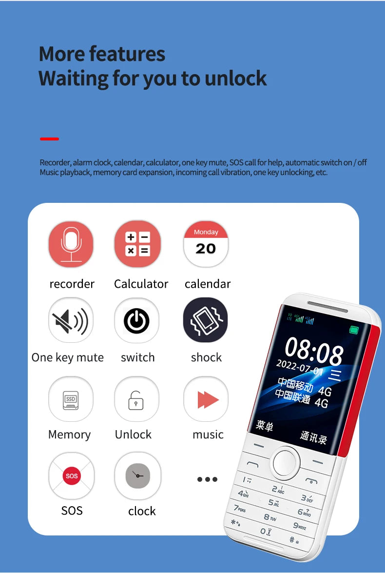 New HOSWN H29 4G Cellphone 2.8Inches Screen LTE Dual SIM Cards 6800mAh With Loud Speaker Powerful Flashlight Mobile Phone