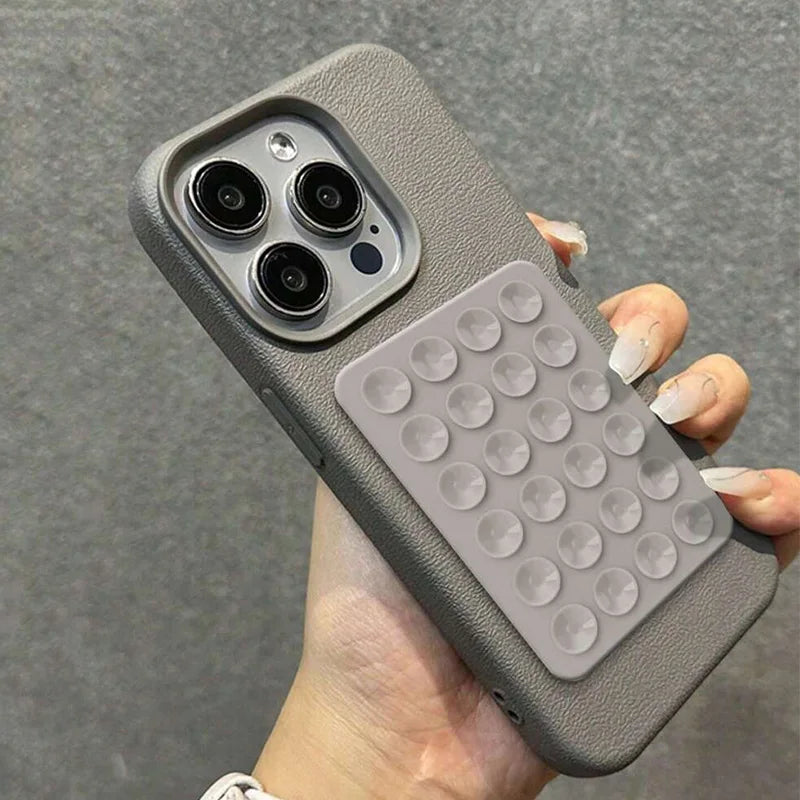 iPhone 17 Pro Max Case with Suction Cup Stand Litchi Leather Tidesmit