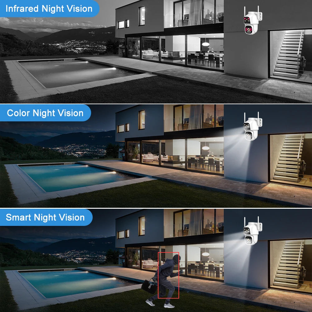 4MP 4G Wifi Surveillance Camera AI Auto Tracking Color Night Vision Two Way Audio Outdoor Dual Lens Dual Screen PTZ Security Cam