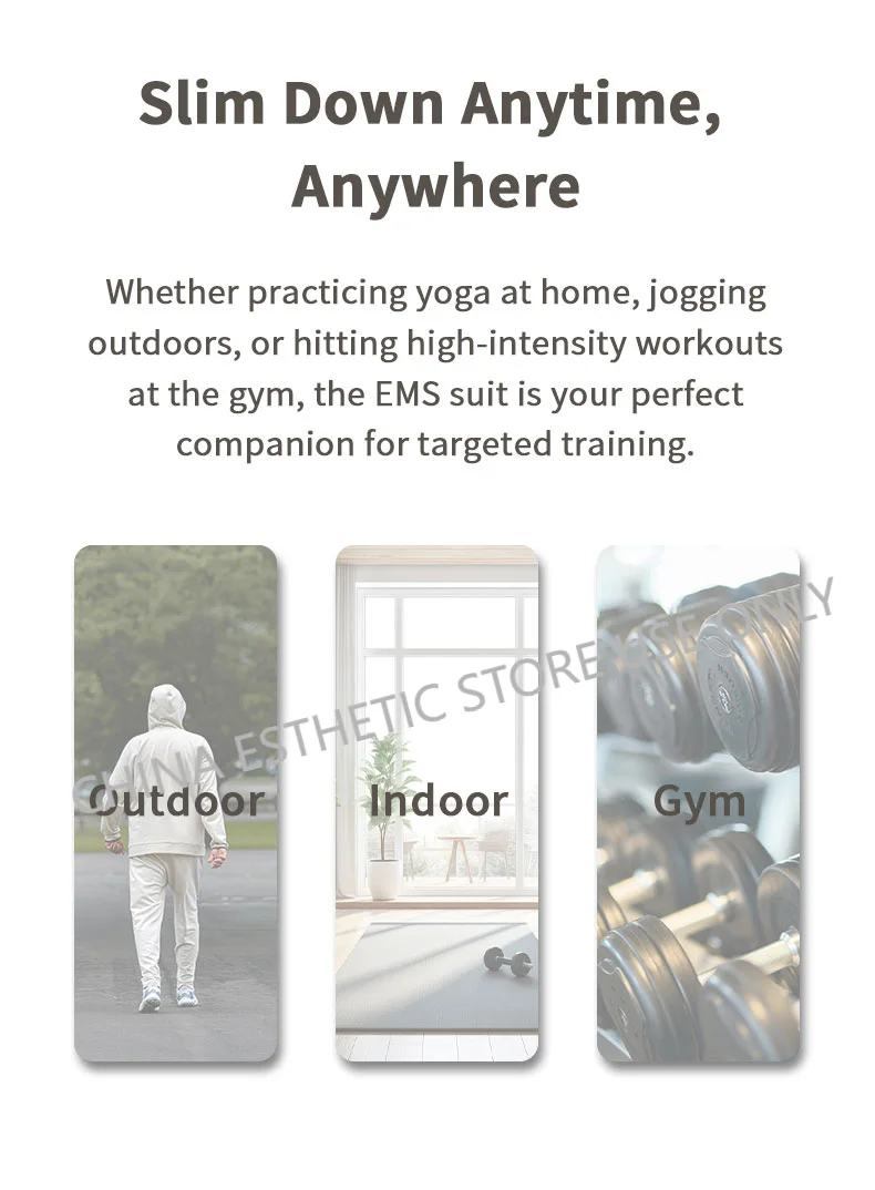 Wireless EMS fitness suit for home, gym, and outdoor workouts. Compact muscle training equipment for targeted exercise.