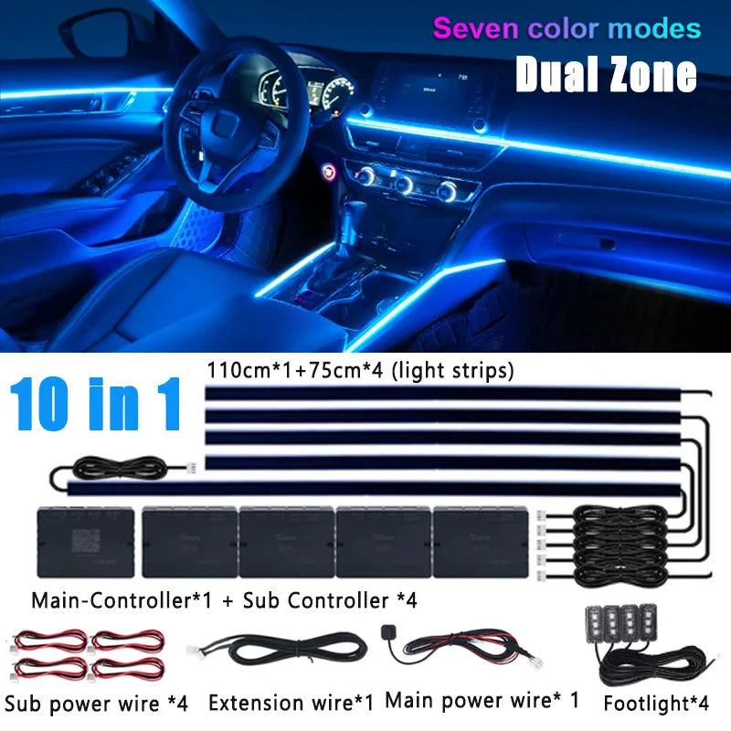 Tidesmit RGB Symphony Car Ambient Lighting Kit - Customizable LED Strips 10 in 1 Not rainbow Tidesmit