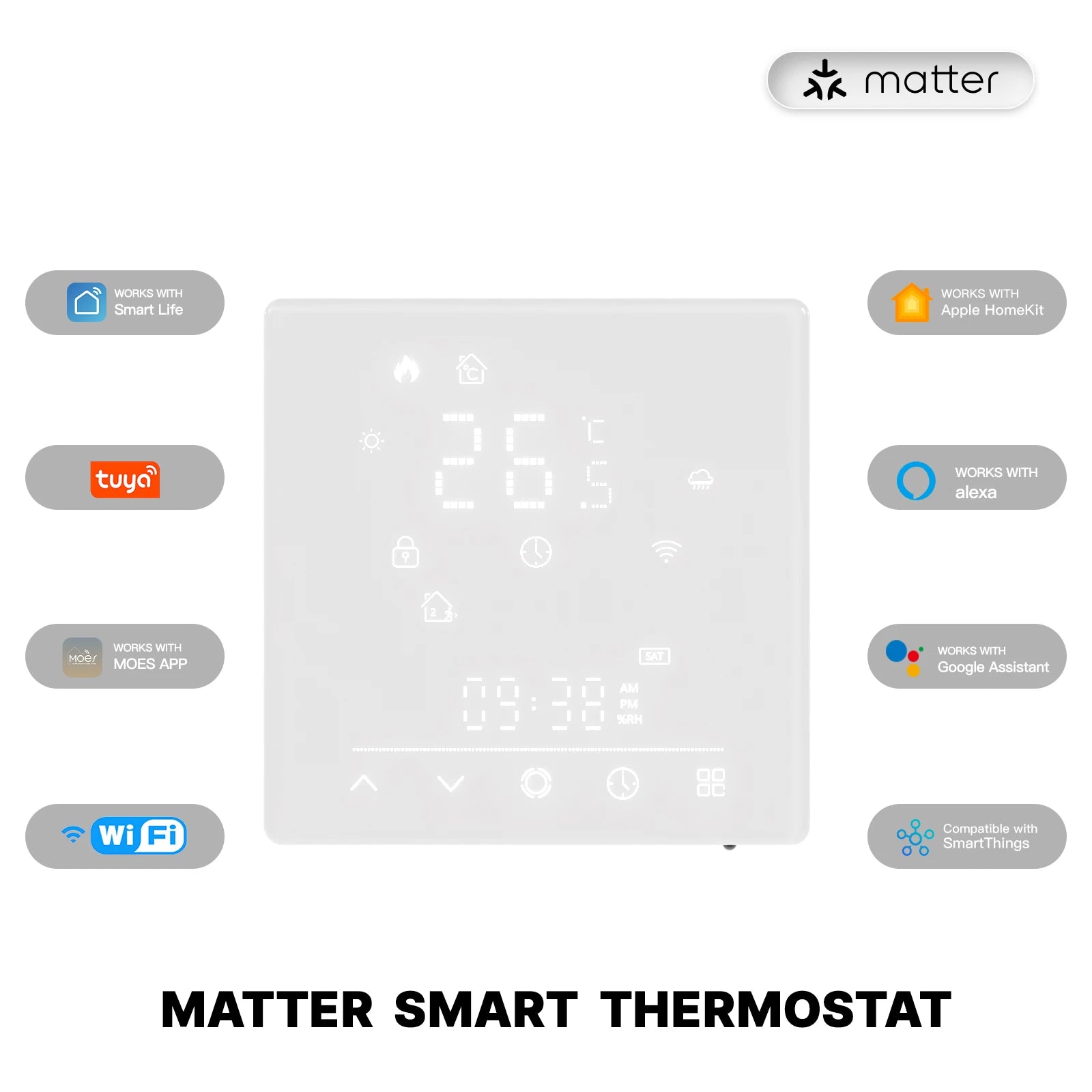 Moes Matter Smart Thermostat Works with Apple HomeKit Alexa Google Home SmartThings Programmable Temp Controller GA GB GC