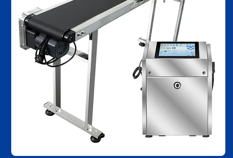 Portable inkjet printer unit mounted on a metal stand with front control screen