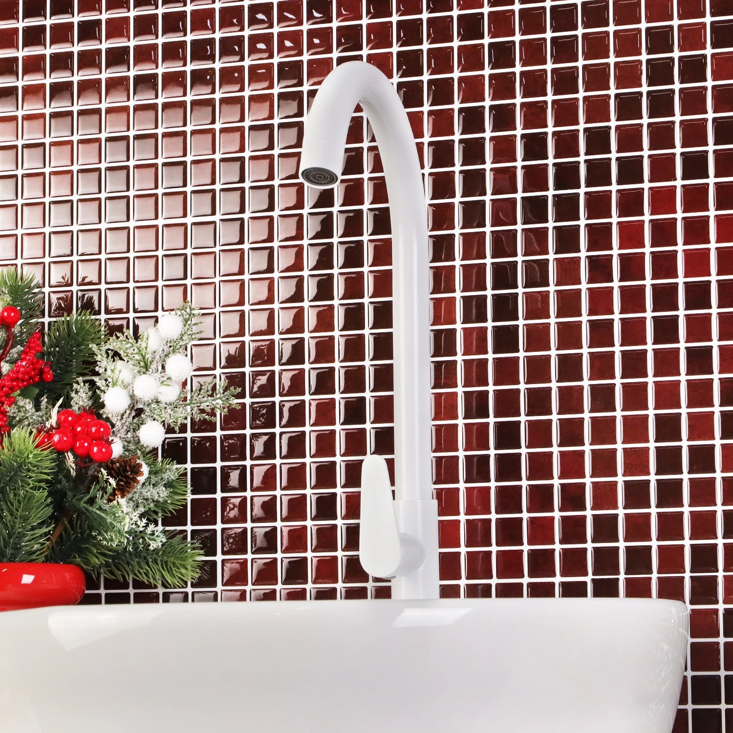 10pcs Peel & Stick 3D Wall Tile Sticker Kitchen Bathroom Square Wallpaper Mosaic Wall Panel Sticker for Quick Home Renovation