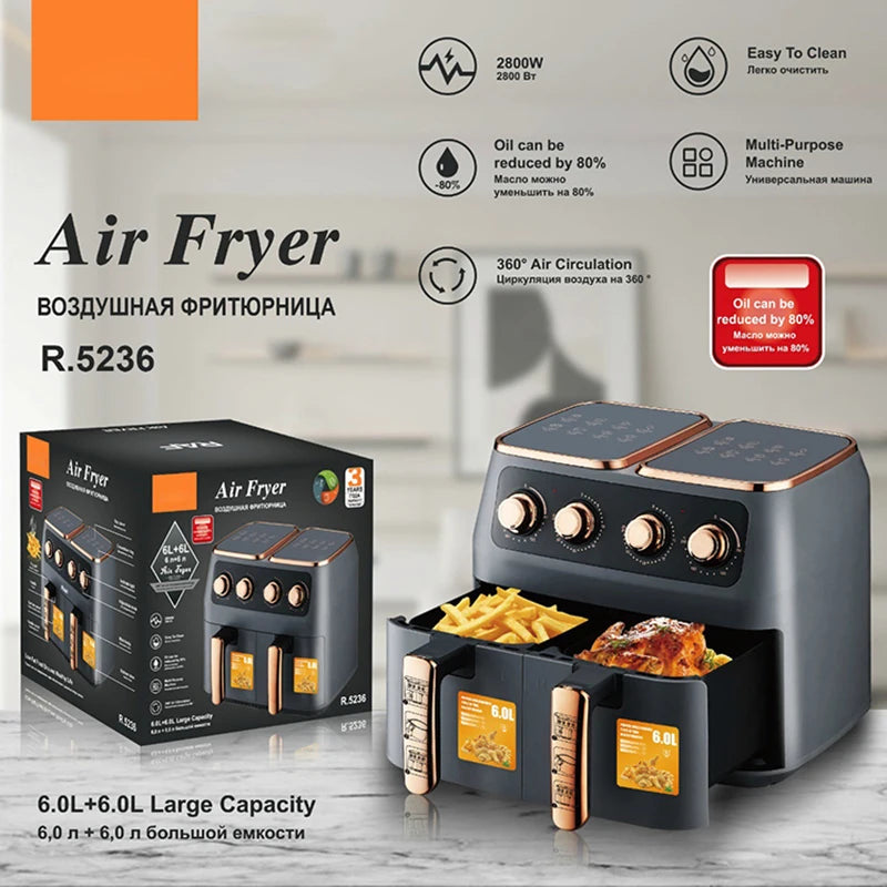 12L Air Fryer With 2 Independent Nonstick Frying Baskets Dual Zone Air Fryers Oilless Cooker Match Cook Roast Broil Dehydrate