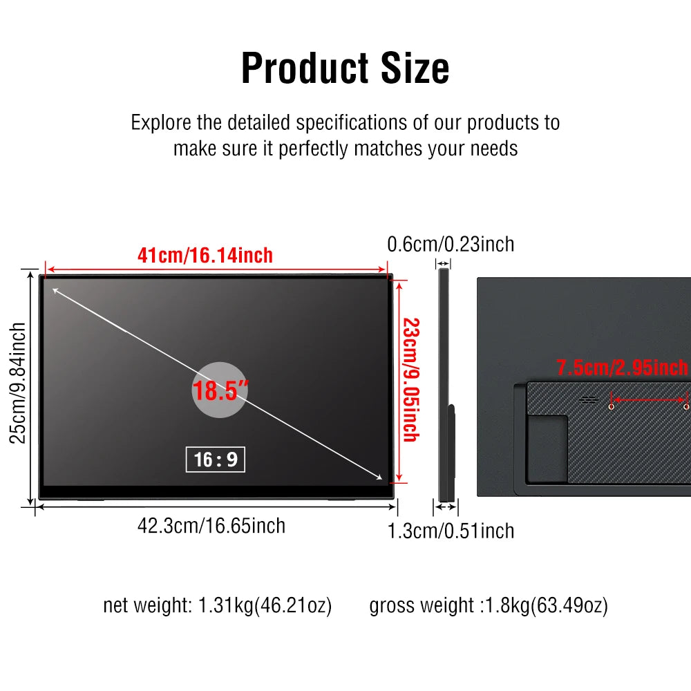 Anmite 18.5 inch Portable Touch Monitor 120Hz 100% sRGB With Screen Holder Stand For Laptop Phone Xbox PS4 PS5 Switch