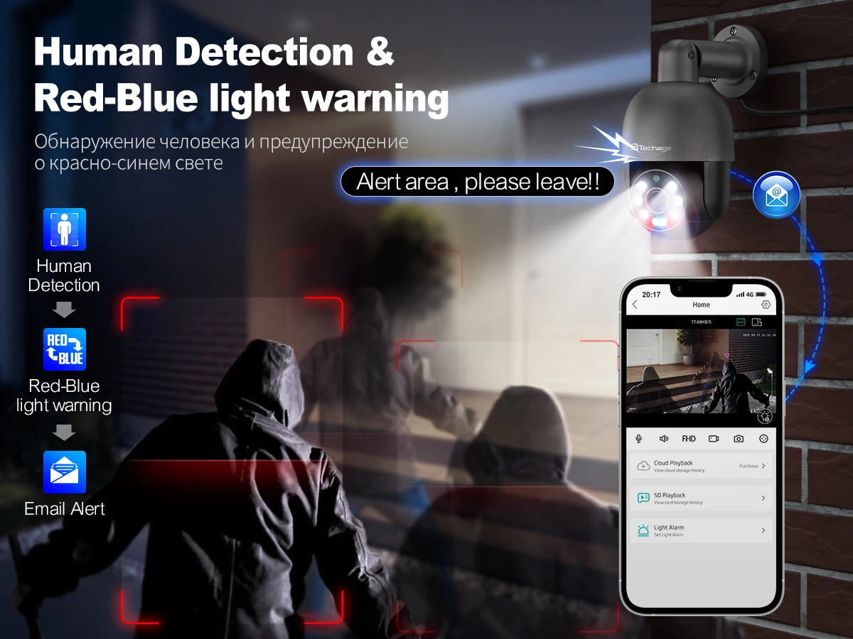 Techage 8MP 5MP 4MP PTZ Security POE IP Camera Dome Video Camera 4K Outdoor Ai Human Detected Two Way Audio Camera XMEye TF Card