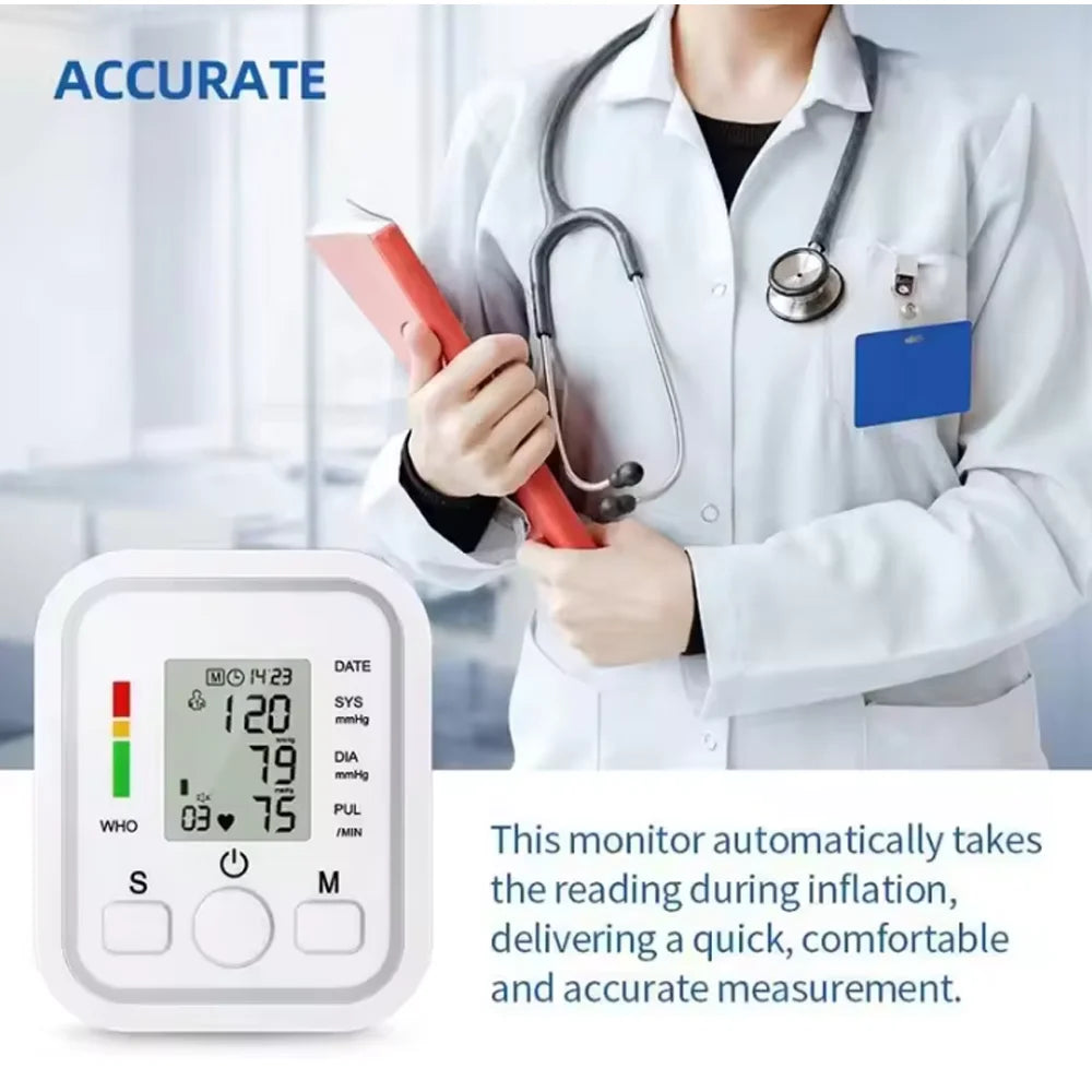 Spanish Voice Digital Arm Blood Pressure Meter Medical Pressure Monitor Tonometer Tensiometer Heart Rate Pulse Sphygmomanometer