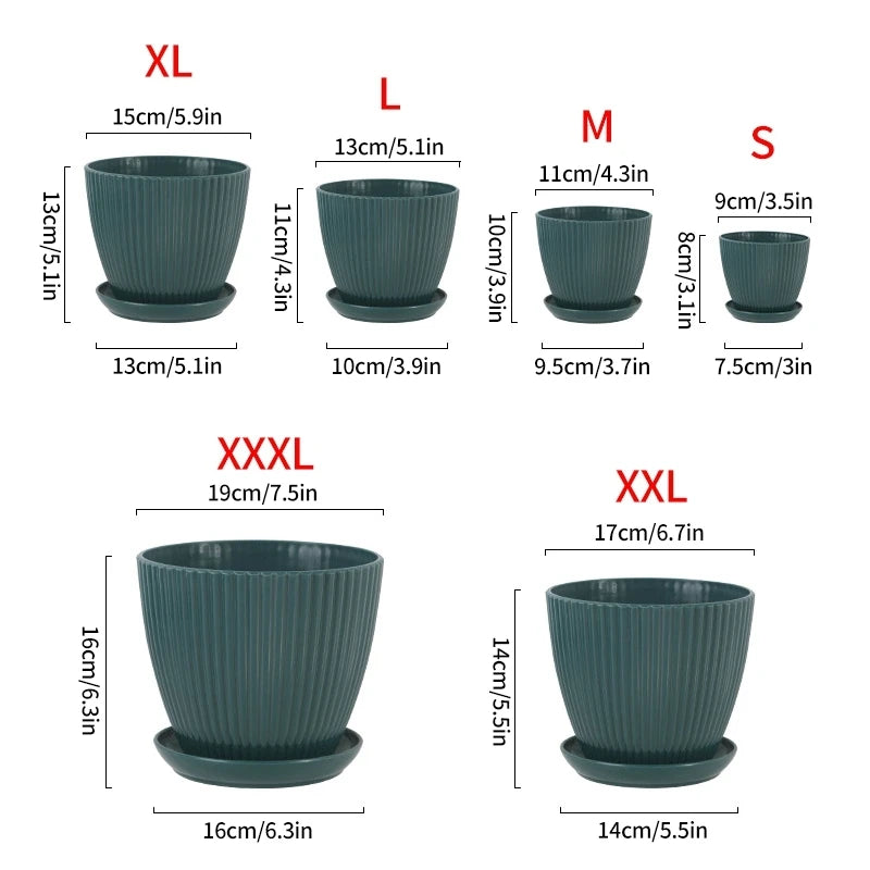 Plastic Flower Pots with Tray Solid Color Plant Pot Thickened Double Layer Green Plant Potted Planters Gardening Supplies