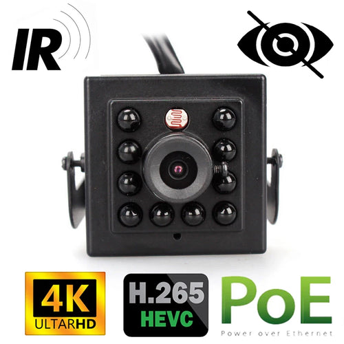 Square black security camera with IR LED ring and central lens module