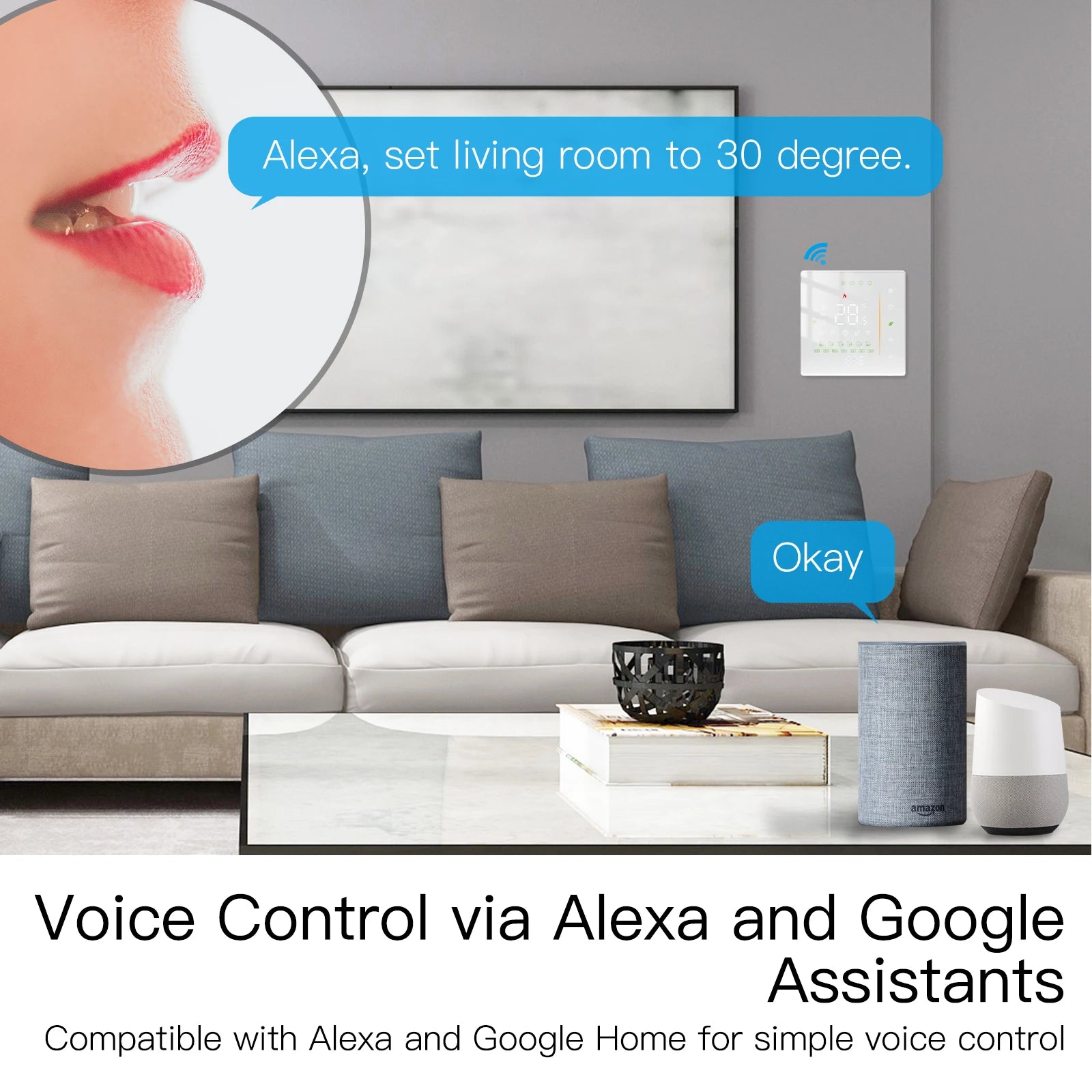 MOES Smart Thermostat WiFi/ZigBee for Water/Electric/Gas Boiler, Weekly Programmable, Works with Alexa Google Tuya, 86mm