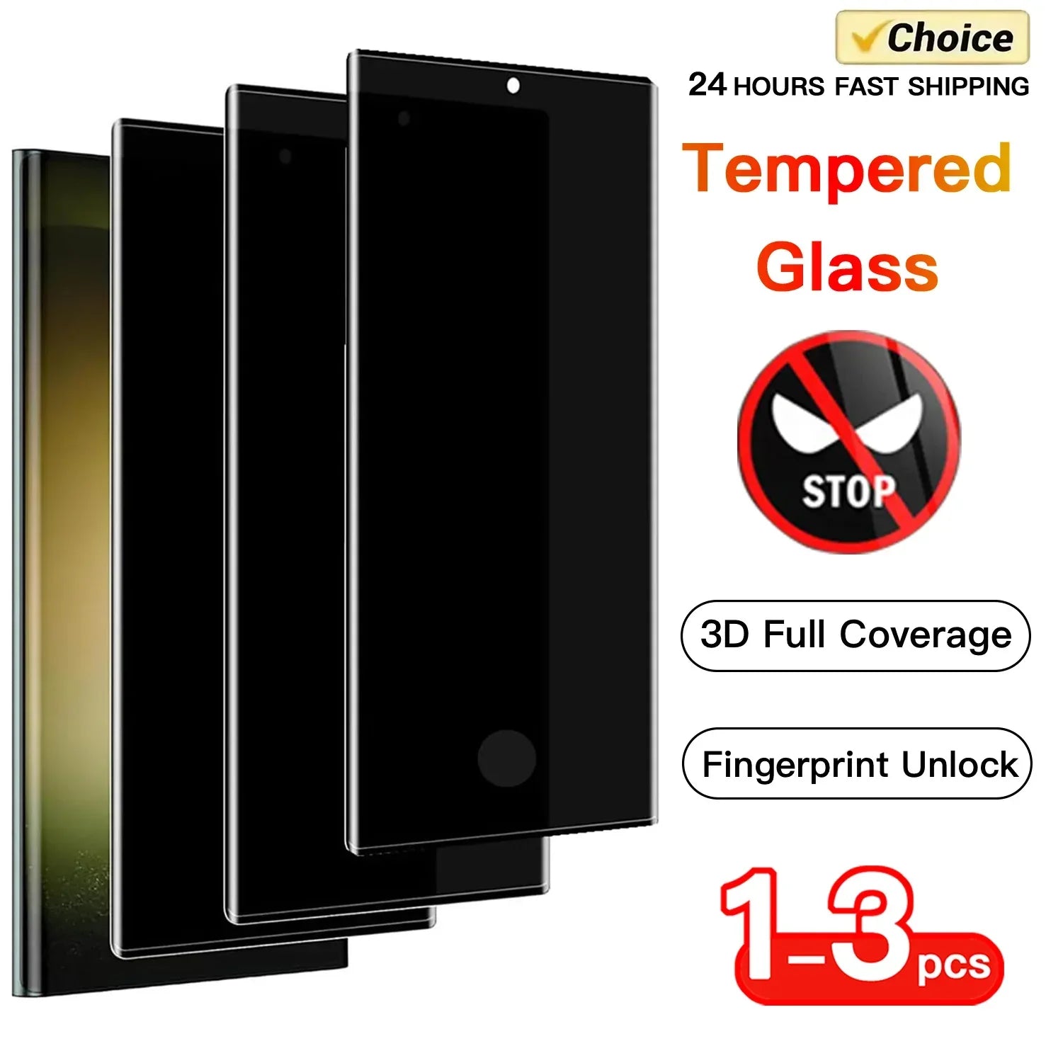 1-3PCS Anti-Spy Tempered Glass for Samsung Galaxy S24 S23 S22 S21 Ultra 3D Full Coverage Privacy Screen Protector Privacy Glass Tidesmit