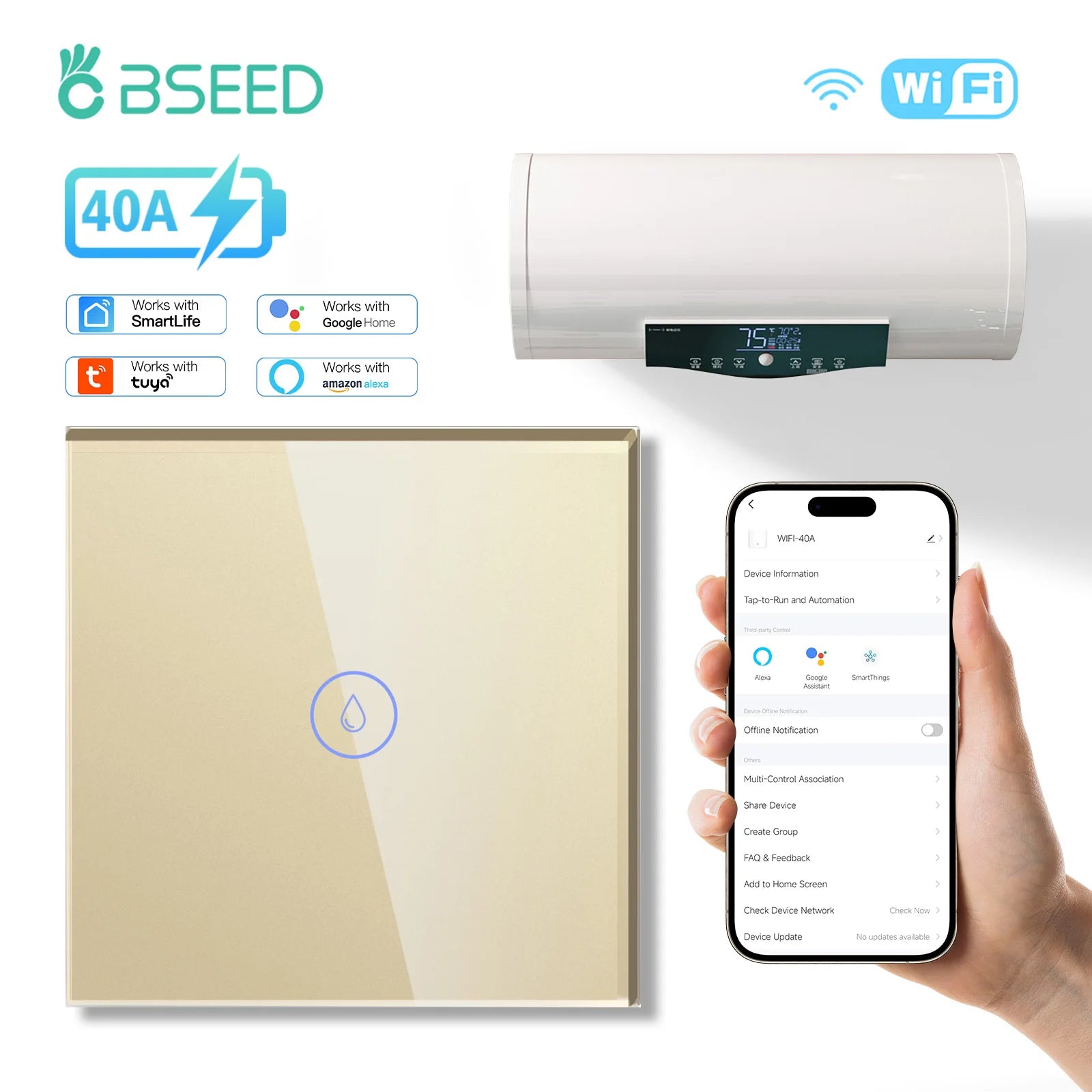 Smart Wifi Water Heater Switch - Remote Control Timer for Home Automation Golden Tidesmit