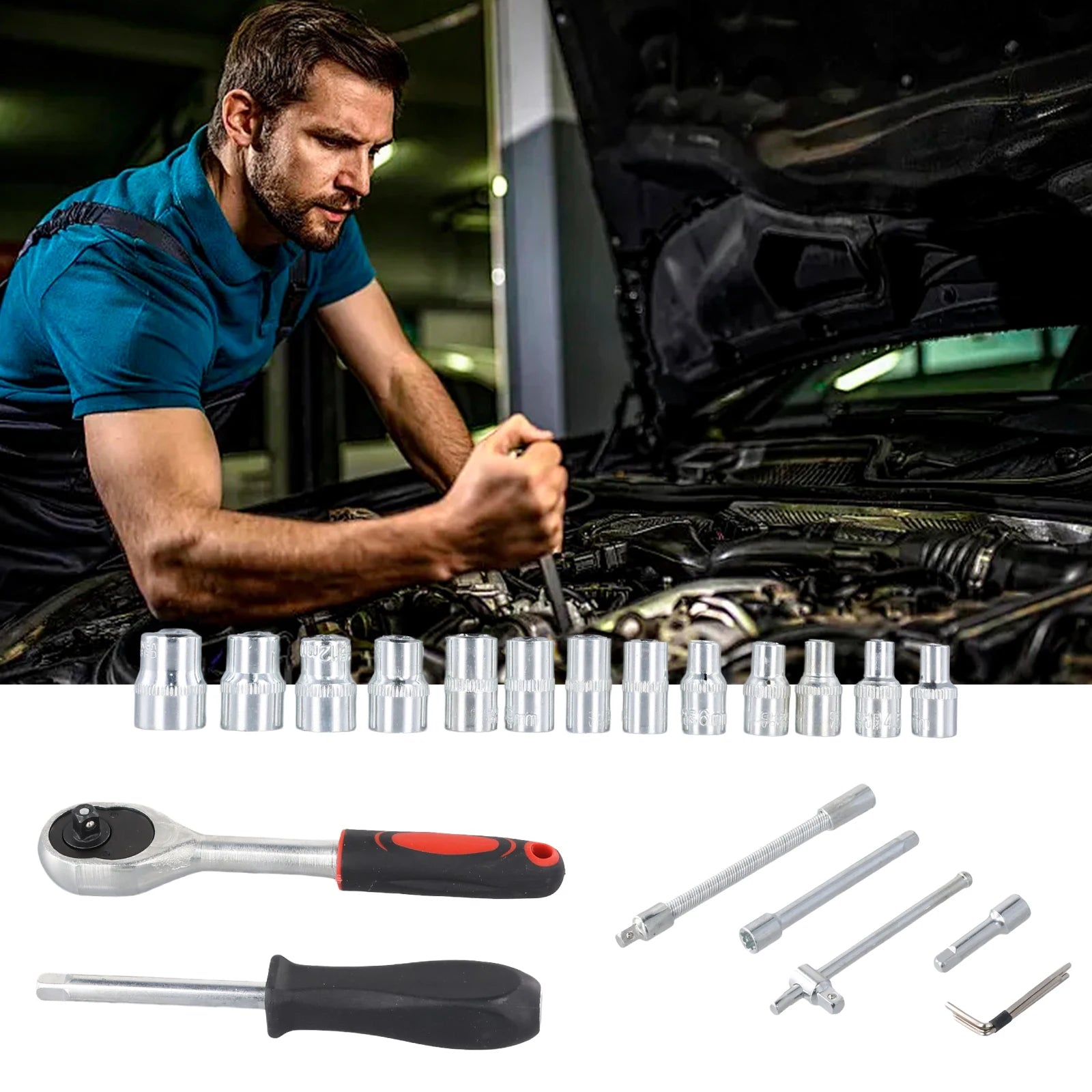 Podofo 46pcs Car Repair Tool Kit NEW Car Repair Tool Kit Socket Set Car Repair Tool Ratchet Torque Screwdriver For Bicycle