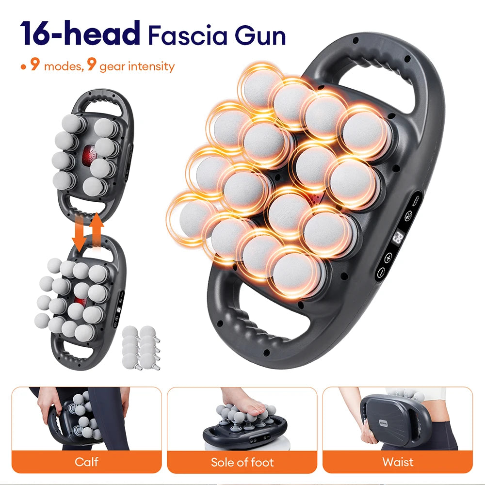 Deep Tissue Massage Gun Grey - 16 Head Portable Muscle Recovery Tool Relaxation Treatment Tidesmit