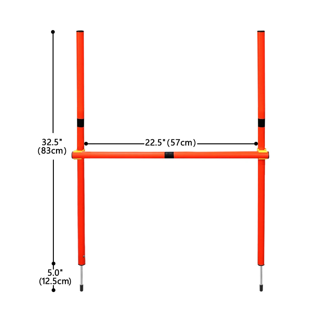 Portable orange dog agility jumping hurdle set for outdoor pet training and exercise with adjustable height poles.