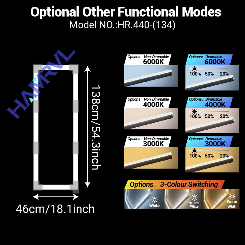 Rectangular LED ceiling light panel, 138cm by 46cm size