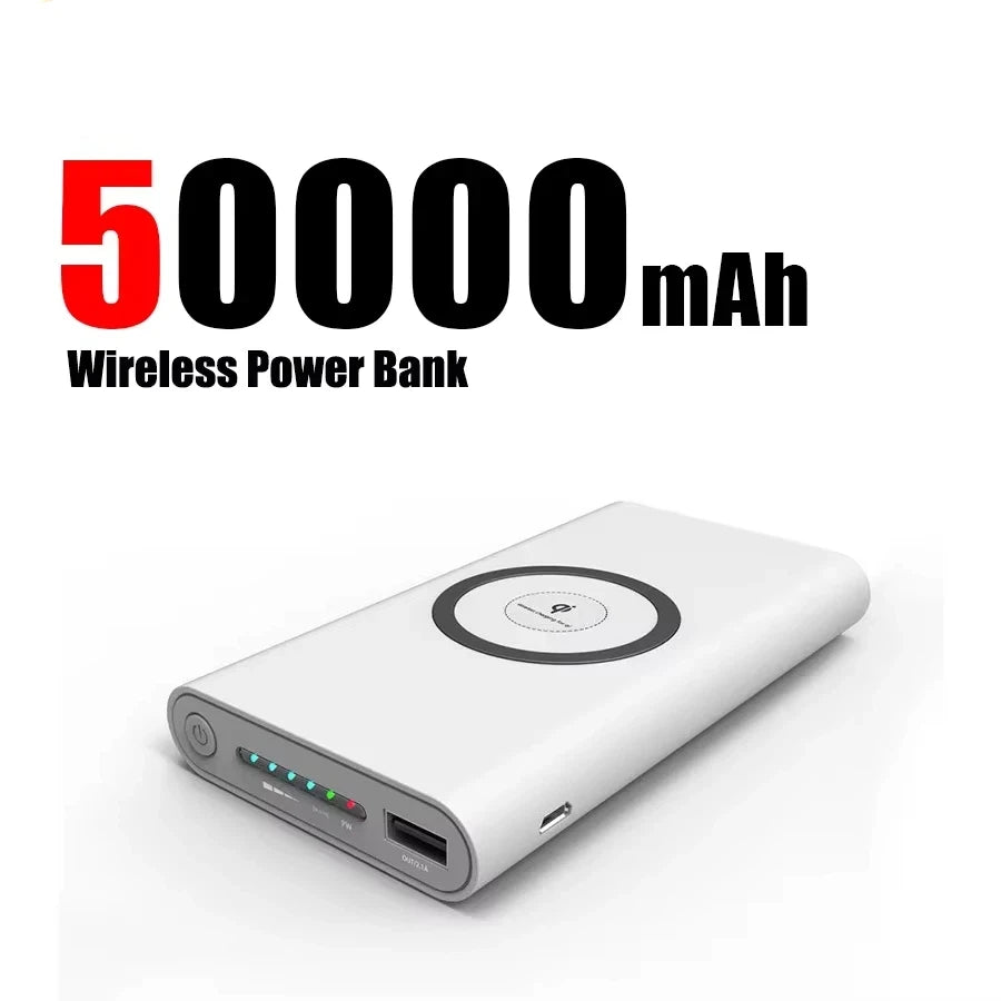 Portable Fast Charging Power Bank - High-Capacity Travel Battery Pack White 50000mAh Tidesmit