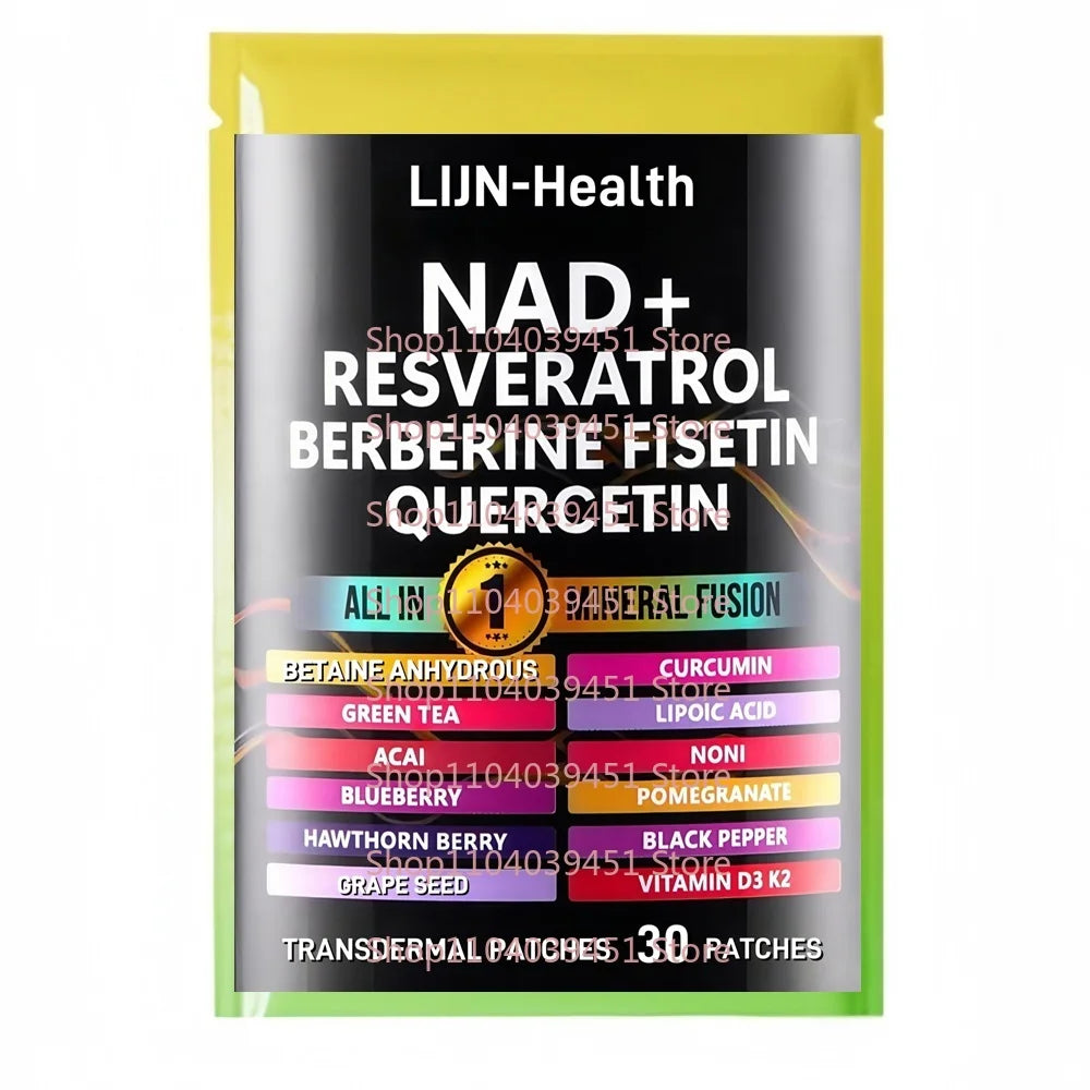 30 Patches NAD Transdermal Patches with Trans Resveratrol, Quercetin, Grape Seed, Fisetin for Anti-Aging, Energy & Focus Boost