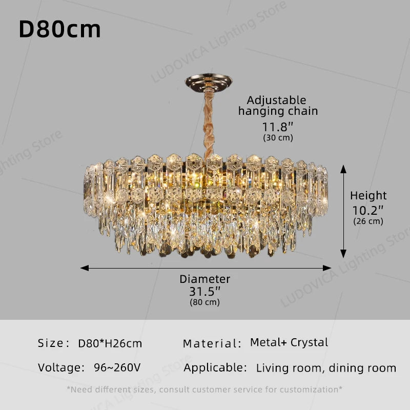 Modern Crystal LED Chandelier for High Ceilings - Adjustable Light D80CN Tidesmit