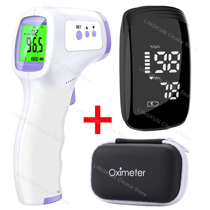 Medcial Forehead Thermometer Fingertip Pulse Oximeter Monitor Blood Oxygen Saturation Meter Pulse Oximeter USB Rechargeale
