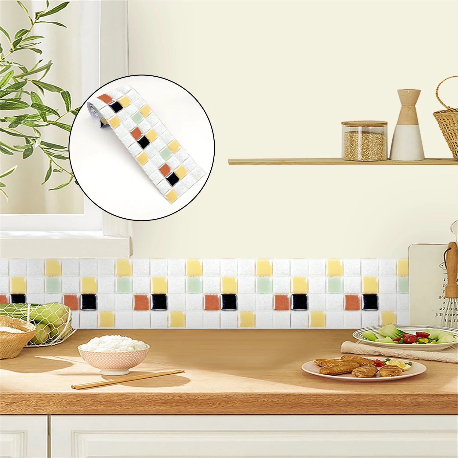 26 Styles 2D Mosaic Tiles Wall Sticker Waist Line Skirting Strip Peel & Stick Bathroom Kitchen Backsplash Home Decor Wall Decals